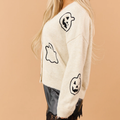 Cream Halloween Embroidered Button Down Cardigan