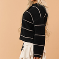 Black Striped Wool Blend Soft Knit Cardigan
