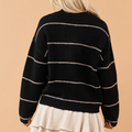 Black Striped Wool Blend Soft Knit Cardigan