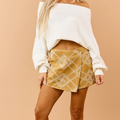 Mustard Faux Suede 3D Floral Embroidered Skort